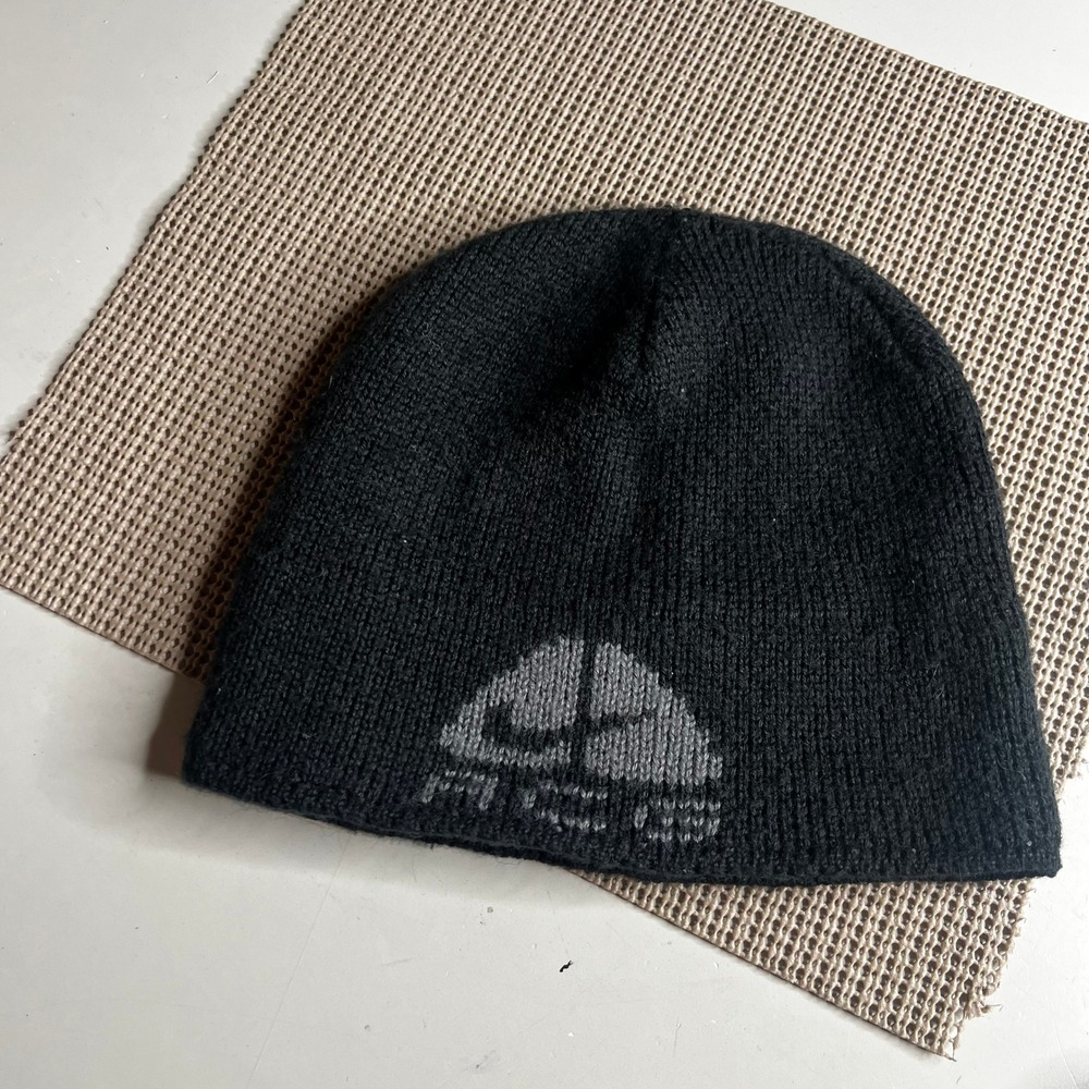 Nike ACG Vintage Black Knit Beanie Fleece Lined Wool Blend Hat Logo